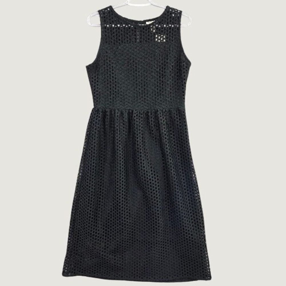 H&M Dark Green Geometric Eyelet Cutout A-Line Dress Size 12 Lace Sleeveless NWT
